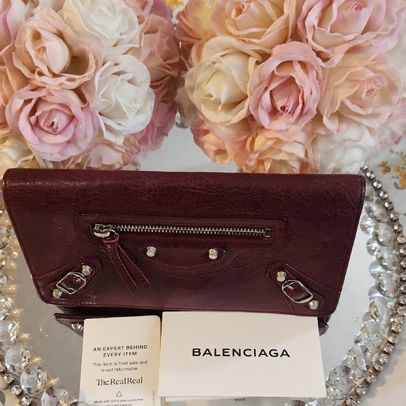 Balenciaga Plum Continental Leather Wallet LIKE NEW - Picture 1 of 12